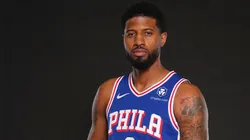 Paul George #8 of the Philadelphia 76ers poses for a picture at media day at 76ers Training Complex