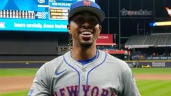 Francisco Lindor #12 of the New York Mets celebrates after beating the Milwaukee Brewers 4-2 in Game Three of the Wild Card Series at American Family Field on October 03, 2024 in Milwaukee, Wisconsin.