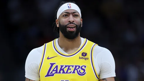 Anthony Davis #3 of the Los Angeles Lakers walks back to his bench while playing the Denver Nuggets in the first quarter during game five of the Western Conference First Round Playoffs at Ball Arena on April 29, 2024 in Denver, Colorado.