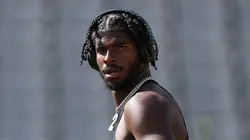 Quarterback Shedeur Sanders #2 of the Colorado Buffaloes warms up before the NCAAF game against the Arizona State Sun Devils at Mountain America Stadium on October 07, 2023 in Tempe, Arizona.