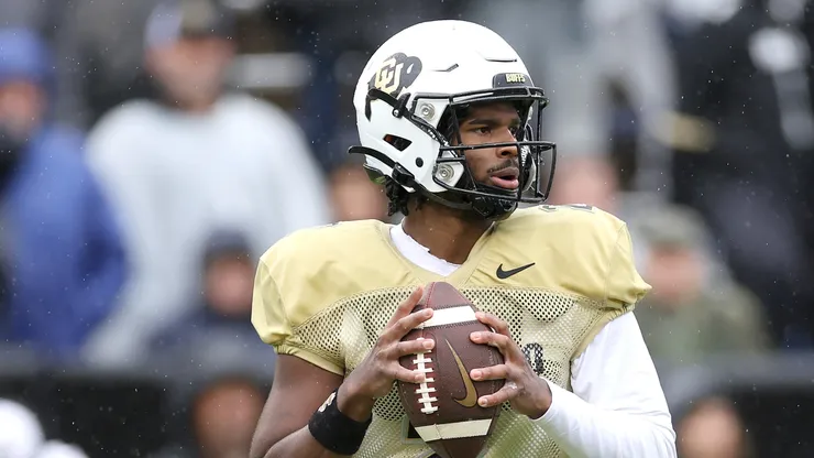 Quarterback Shedeur Sanders #2 of the Colorado Buffaloes throws during their spring game at Folsom Field on April 27, 2024 in Boulder, Colorado.