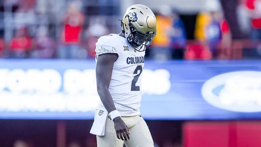 Colorado Buffaloes quarterback Shedeur Sanders (2) walks to the sideline in action during a NCAA, College League, USA Division 1 football game between Colorado Buffalos and the Nebraska Cornhuskers at Memorial Stadium in Lincoln, NE.