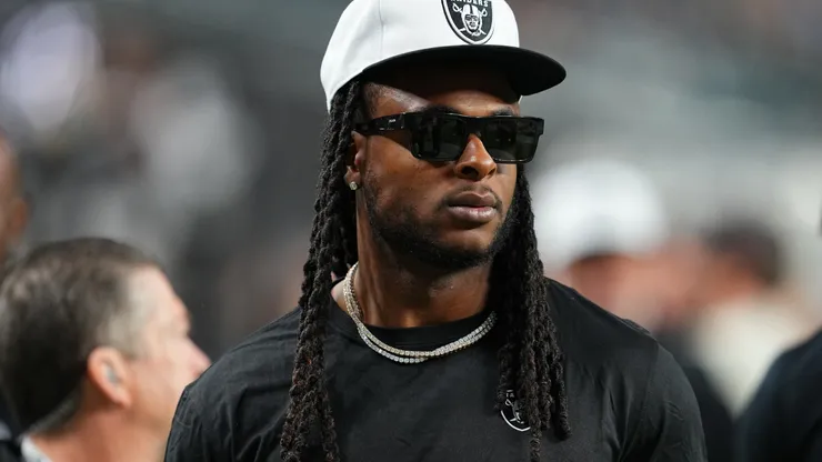 Wide receiver Davante Adams #17 of the Las Vegas Raiders looks on during warmups before a preseason game against the San Francisco 49ers at Allegiant Stadium on August 23, 2024 in Las Vegas, Nevada.