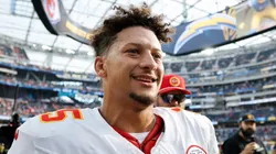 Patrick Mahomes #15 of the Kansas City Chiefs reacts after defeating the Los Angeles Chargers 17-10 at SoFi Stadium on September 29, 2024 in Inglewood, California.