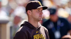 Michael King before the game with Padres in Wildcard Series. Brandon Sloter/Getty Images.