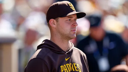 Michael King before the game with Padres in Wildcard Series. Brandon Sloter/Getty Images.