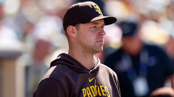 Michael King before the game with Padres in Wildcard Series. Brandon Sloter/Getty Images.