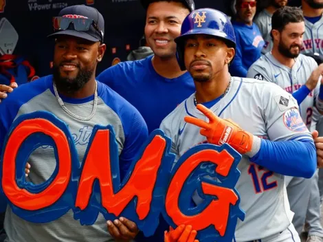 Why do New York Mets players pose with OMG sign at games?