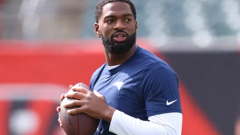 New England Patriots quarterback Jacoby Brissett (7) warms up before a game between the New England Patriots and the Cincinnati Bengals at Paycor Stadium on Sunday, September 8, 2024.