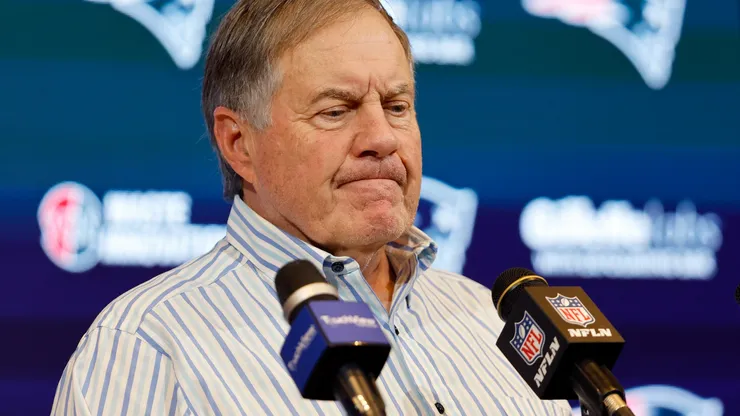 New England Patriots head coach Bill Belichick speaks during a press conference after a game against the New York Jets at Gillette Stadium on January 07, 2024 in Foxborough, Massachusetts.