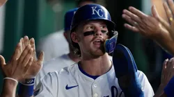 obby Witt Jr. #7 of the Kansas City Royals is congratulated by teammates after scoring in the third inning against the Detroit Tigers at Kauffman Stadium on September 17, 2024 in Kansas City, Missouri.