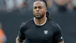 Davante Adams #17 of the Las Vegas Raiders warms up before a game between the Las Vegas Raiders and Carolina Panthers at Allegiant Stadium on September 22, 2024 in Las Vegas, Nevada.