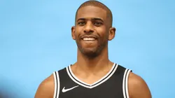Chris Paul of the San Antonio Spurs poses for photographs at the San Antonio Spurs Media Day at the Victory Capital Performance Center on September 30, 2024 in San Antonio, Texas.