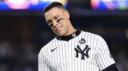 Aaron Judge #99 of the New York Yankees walks off the field after being left on base during the eighth inning of Game Five of the 2024 World Series against the Los Angeles Dodgers at Yankee Stadium on October 30, 2024 in the Bronx borough of New York City.