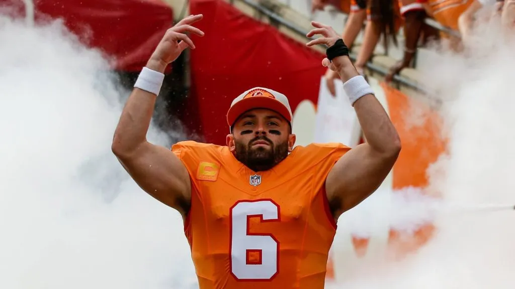 Tampa Bay Buccaneers quarterback Baker Mayfield (6) is introduced ahead of a game against the Atlanta Falcons at Raymond James Stadium in Tampa on Sunday, Oct. 27, 2024. (Source: IMAGO / ZUMA Press Wire)
