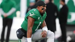 Philadelphia Eagles quarterback Jalen Hurts (1) looks on during the game between the Philadelphia Eagles and the Jacksonville Jaguars on November 3, 2024 at Lincoln Financial Field in Philadelphia, PA.