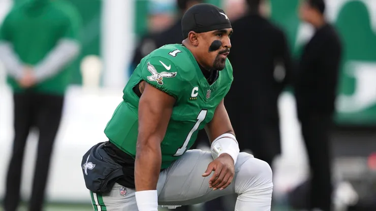Philadelphia Eagles quarterback Jalen Hurts (1) looks on during the game between the Philadelphia Eagles and the Jacksonville Jaguars on November 3, 2024 at Lincoln Financial Field in Philadelphia, PA.
