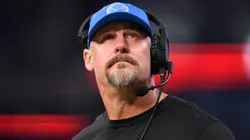 Detroit Lions Head Coach Dan Campbell looks on during the NFL, American Football Herren, USA football game between the Detroit Lions and the Indianapolis Colts on November 24, 2024, at Lucas Oil Stadium in Indianapolis, Indiana.