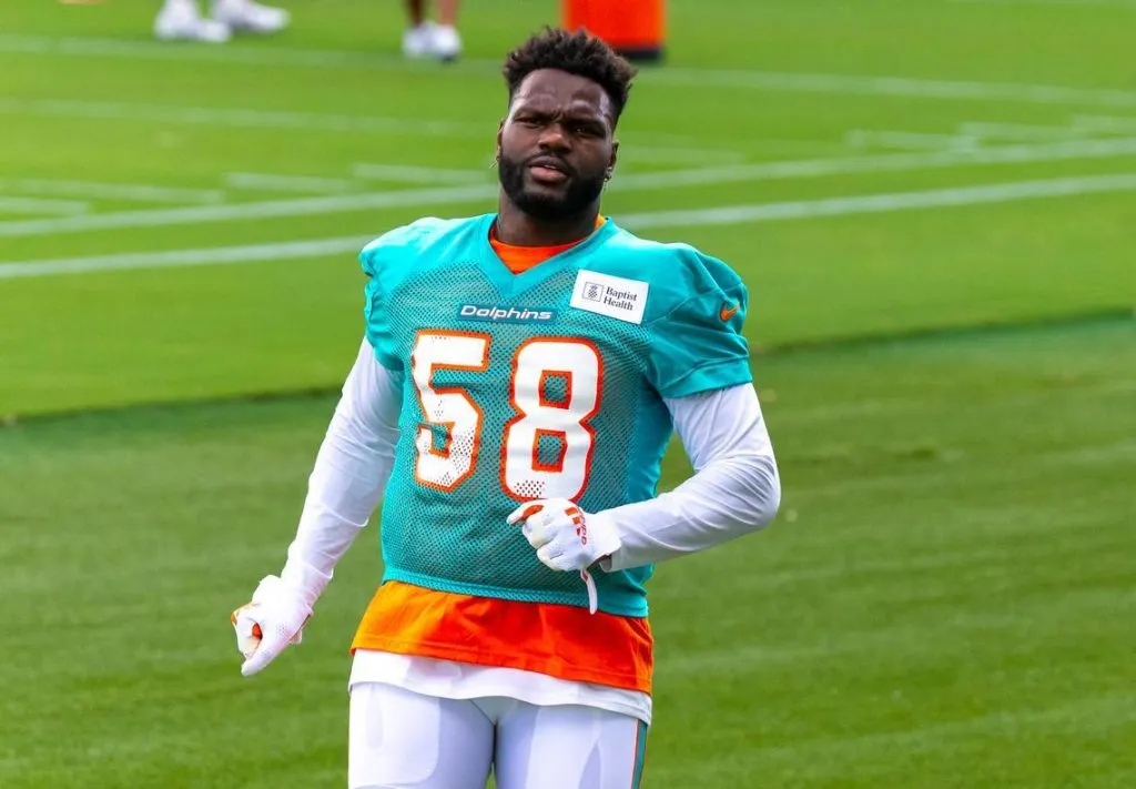 July 20, 2024: Miami Dolphins Linebacker Shaquil Barrett 58 looks on during NFL, American Football Herren, USA mandatory minicamp at Baptist Health Training Complex in Hard Rock Stadium on Tuesday, June 4, 2024, in Miami Gardens, Florida. – ZUMAm67_ 0714058843st Copyright: xDavidxSantiagox