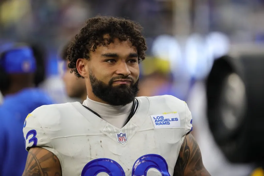 INGLEWOOD, CA – OCTOBER 24: Los Angeles Rams running back Kyren Williams 23 during the Minnesota Vikings vs Los Angeles Rams on October 24, 2024, at SoFi Stadium in Inglewood, CA. Photo by Jevone Moore/Icon Sportswire NFL, American Football Herren, USA OCT 24 Vikings at Rams EDITORIAL USE ONLY Icon20241024053