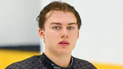 Team Canada with captain Connor Bedard, CAN U18 Nr. 16 sad after the match FINLAND - CANADA 6-5 (OT) IIHF U18 JUNIOR Ice hockey, Eishockey WORLD CHAMPIONSHIPS quarter final in Kaufbeuren, Germany