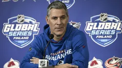 Head coach Jared Bednar of the NHL, Avalanche is seen during a press conference.