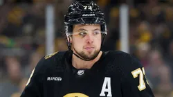 Charlie McAvoy #73 of the Boston Bruins skates against the Florida Panthers during the first period in Game Four of the Second Round of the 2024 Stanley Cup Playoffs at the TD Garden on May 12, 2024 in Boston, Massachusetts. The Panthers won 3-2.