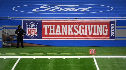 A detailed view of a Thanksgiving sign prior to a game between the Detroit Lions and the Houston Texans at Ford Field on November 26, 2020.