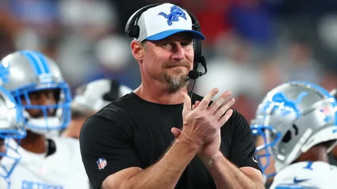 Head coach Dan Campbell of the Detroit Lions during the second half of a preseason game against the New York Giants at MetLife Stadium on August 8, 2024.