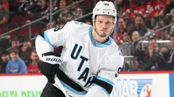 Mikhail Sergachev #98 of Utah Hockey Club skates against the New Jersey Devils at Prudential Center on October 14, 2024 in Newark, New Jersey.