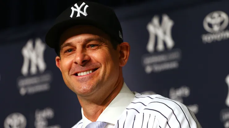 Aaron Boone talks with the media.