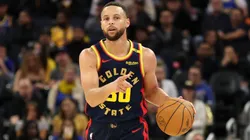 Stephen Curry #30 of the Golden State Warriors dribbles the ball against the Atlanta Hawks at Chase Center