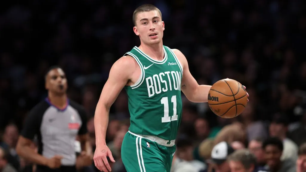 Payton Pritchard #11 of the Boston Celtics in action during the game against the Brooklyn Nets at Barclays Center. (Sarah Stier/Getty Images)