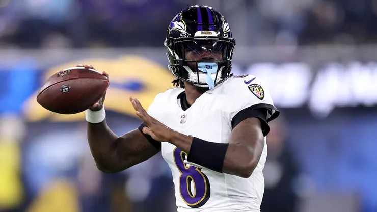 Lamar Jackson #8 of the Baltimore Ravens scrambles against the Los Angeles Chargers during the second quarter in the game at SoFi Stadium on November 25, 2024 in Inglewood, California.