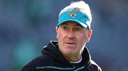 Head coach Doug Pederson of the Jacksonville Jaguars looks on prior to a game against the Philadelphia Eagles at Lincoln Financial Field on November 03, 2024 in Philadelphia, Pennsylvania.
