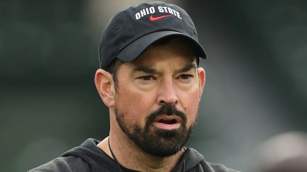 Head coach Ryan Day of the Ohio State Buckeyes looks on prior to the game against the Northwestern Wildcats at Wrigley Field on November 16, 2024 in Chicago, Illinois.