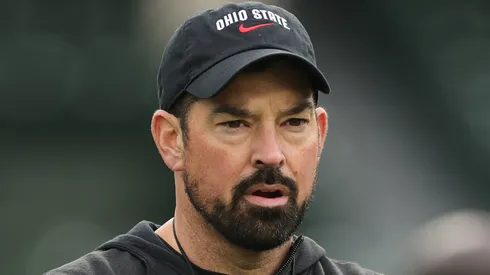 Head coach Ryan Day of the Ohio State Buckeyes looks on prior to the game against the Northwestern Wildcats at Wrigley Field on November 16, 2024 in Chicago, Illinois.