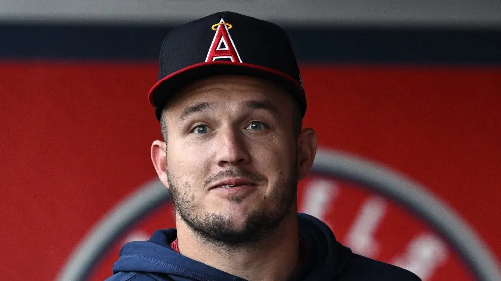 Mike Trout #27 of the Los Angeles Angels