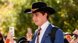 Arch Manning #16 of the Texas Longhorns arrives at Darrell K Royal-Texas Memorial Stadium on November 23, 2024 in Austin, Texas.