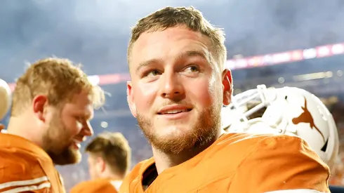 Quinn Ewers #3 of the Texas Longhorns celebrates after the game against the Kentucky Wildcats at Darrell K Royal-Texas Memorial Stadium on November 23, 2024 in Austin, Texas.