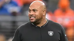 Head coach Antonio Pierce of the Las Vegas Raiders looks on prior to a game against the Denver Broncos at Allegiant Stadium on November 24, 2024 in Las Vegas, Nevada.
