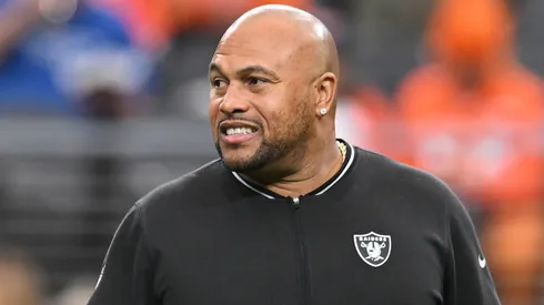 Head coach Antonio Pierce of the Las Vegas Raiders looks on prior to a game against the Denver Broncos at Allegiant Stadium on November 24, 2024 in Las Vegas, Nevada.