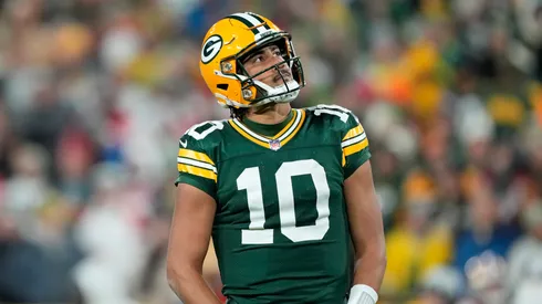 Jordan Love #10 of the Green Bay Packers looks on in the third quarter against the San Francisco 49ers at Lambeau Field on November 24, 2024 in Green Bay, Wisconsin.