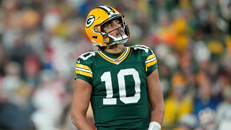Jordan Love #10 of the Green Bay Packers looks on in the third quarter against the San Francisco 49ers at Lambeau Field on November 24, 2024 in Green Bay, Wisconsin.
