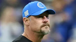 Head coach Dan Campbell of the Detroit Lions looks on prior to a game against the Indianapolis Colts at Lucas Oil Stadium on November 24, 2024 in Indianapolis, Indiana.