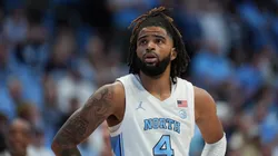 RJ Davis #4 of the North Carolina Tar Heels looks on during the game against the Elon Phoenix at the Dean E. Smith Center on November 04, 2024