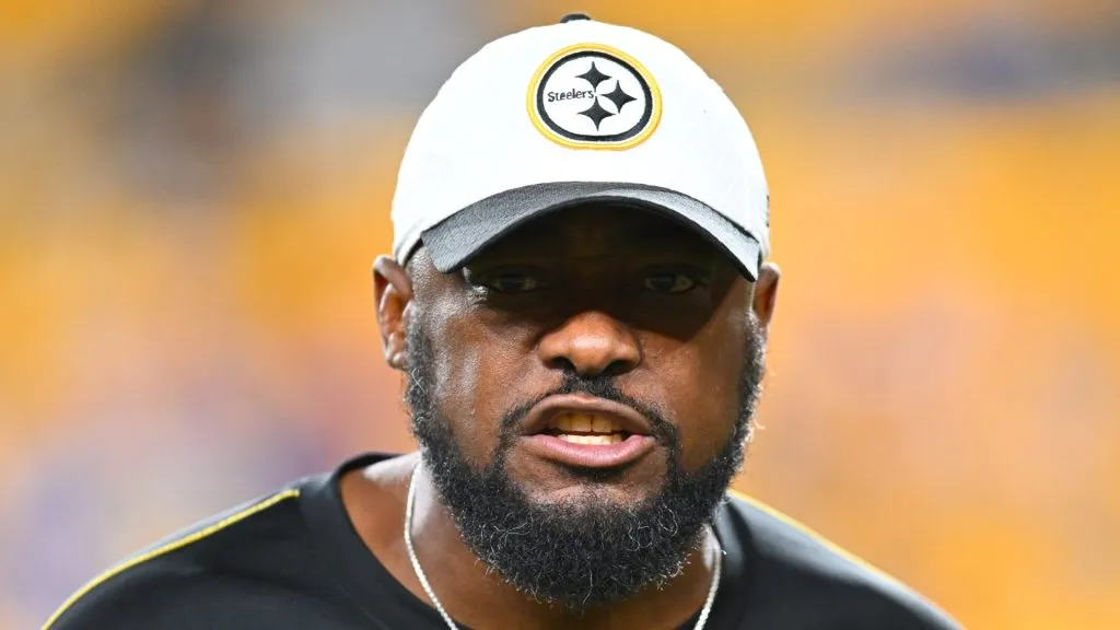 Head coach Mike Tomlin looks on prior to the game against the New York Giants at Acrisure Stadium on October 28, 2024 in Pittsburgh, Pennsylvania.
