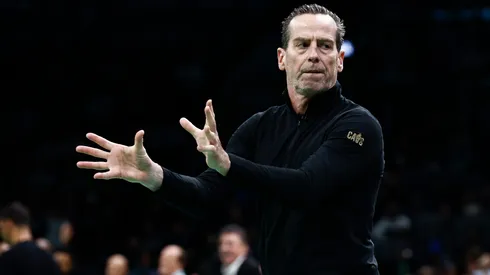 Head coach Kenny Atkinson of the Cleveland Cavaliers reacts as they play the Boston Celtics during the first quarter of the Emirates NBA Cup at TD Garden on November 19, 2024 in Boston, Massachusetts.