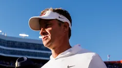 Head coach Lane Kiffin of the Mississippi Rebels walks off the field after being defeated 24-17 by the Florida Gators of a game at Ben Hill Griffin Stadium on November 23, 2024 in Gainesville, Florida.
