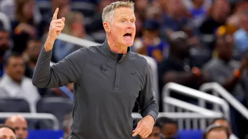 Golden State Warriors head coach Steve Kerr reacts to a play during a game against the Orlando Magic